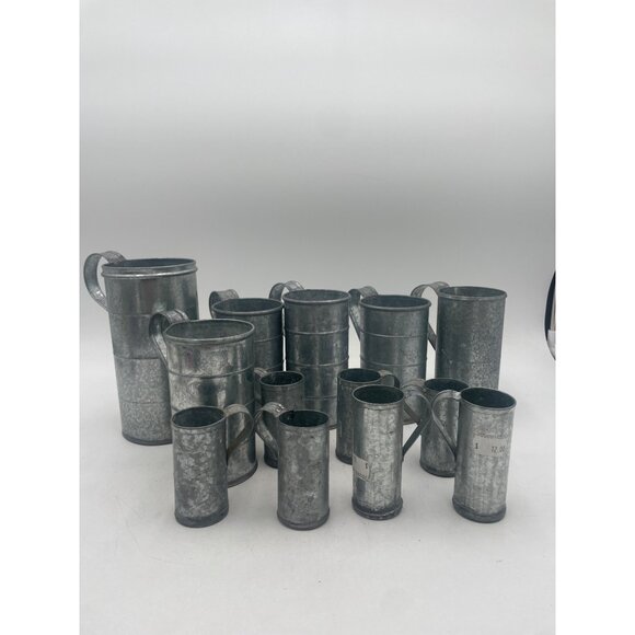 Vintage Galvanized Metal Pitchers Mugs Set  Rustic Farmhouse Decor  Collectible - Picture 3 of 9